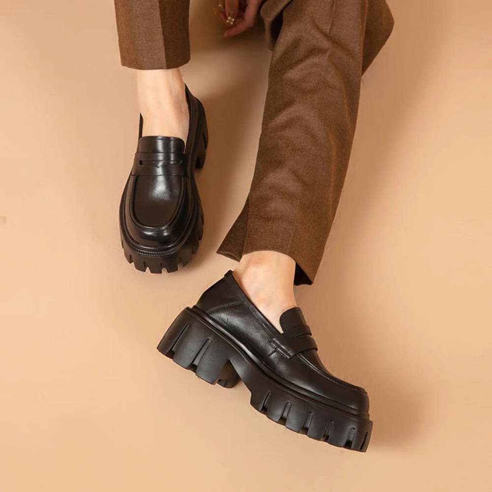 Prada Style Chunky Black Loafers